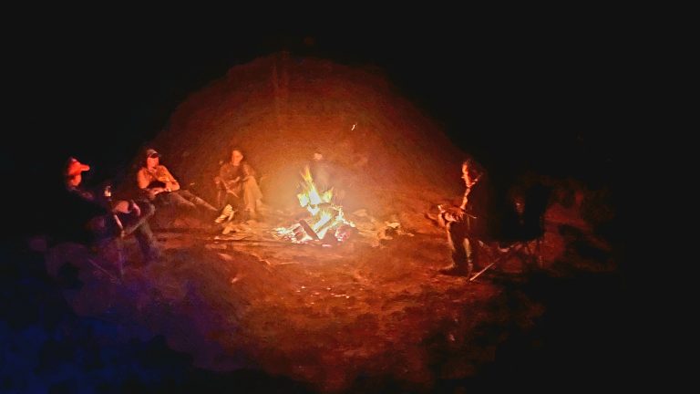 Texas Hog Hunters at Campfire